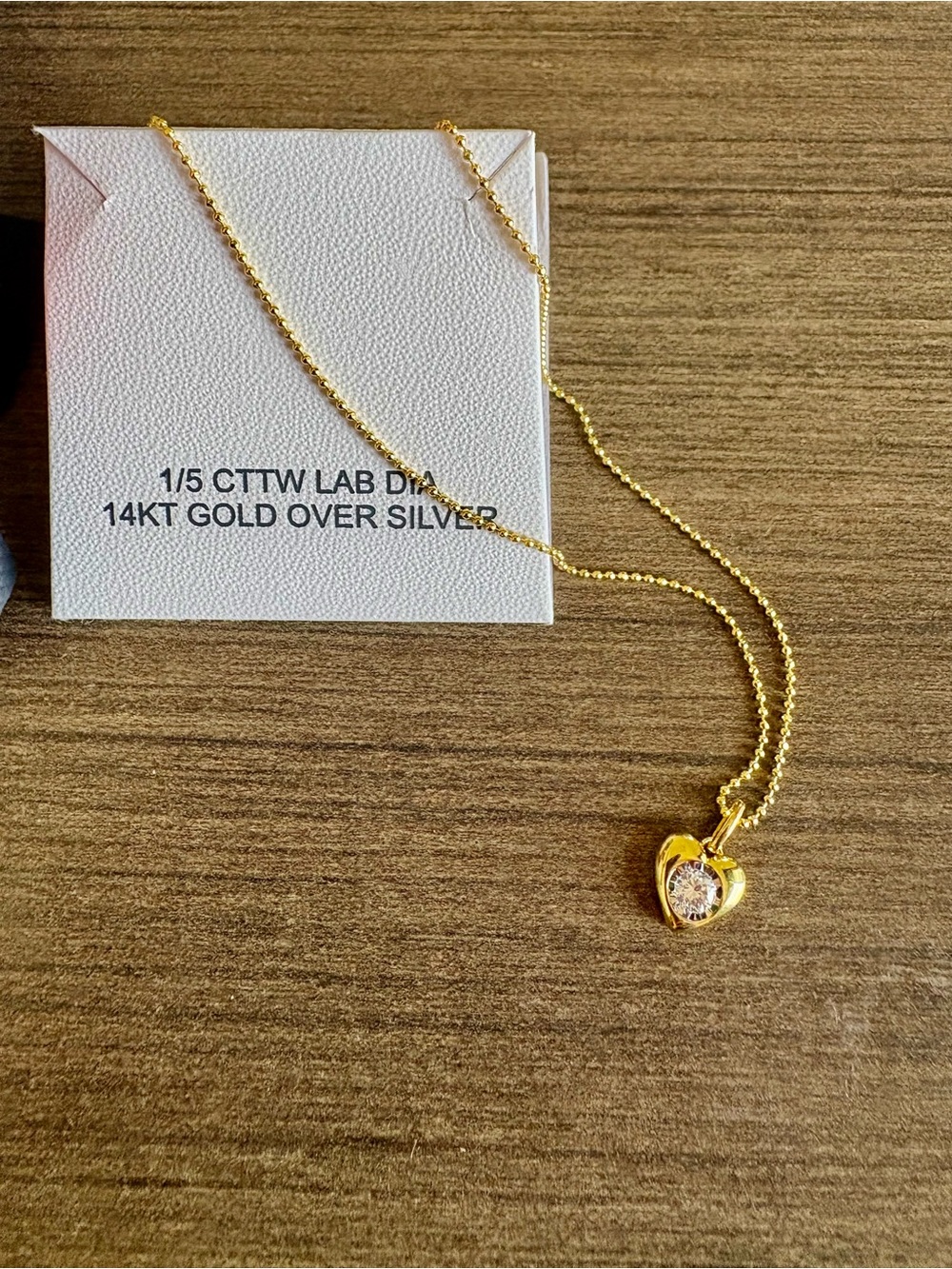 14KT Gold Over Silver Heart Pendant Necklace with Lab Grown Diamond Stone